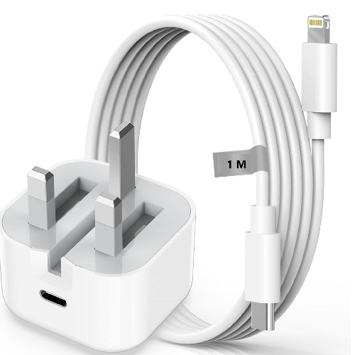محول طاقة USB-C بقوة 20 واط من Apple + كابل USB-C إلى Lightning بطول 1 متر