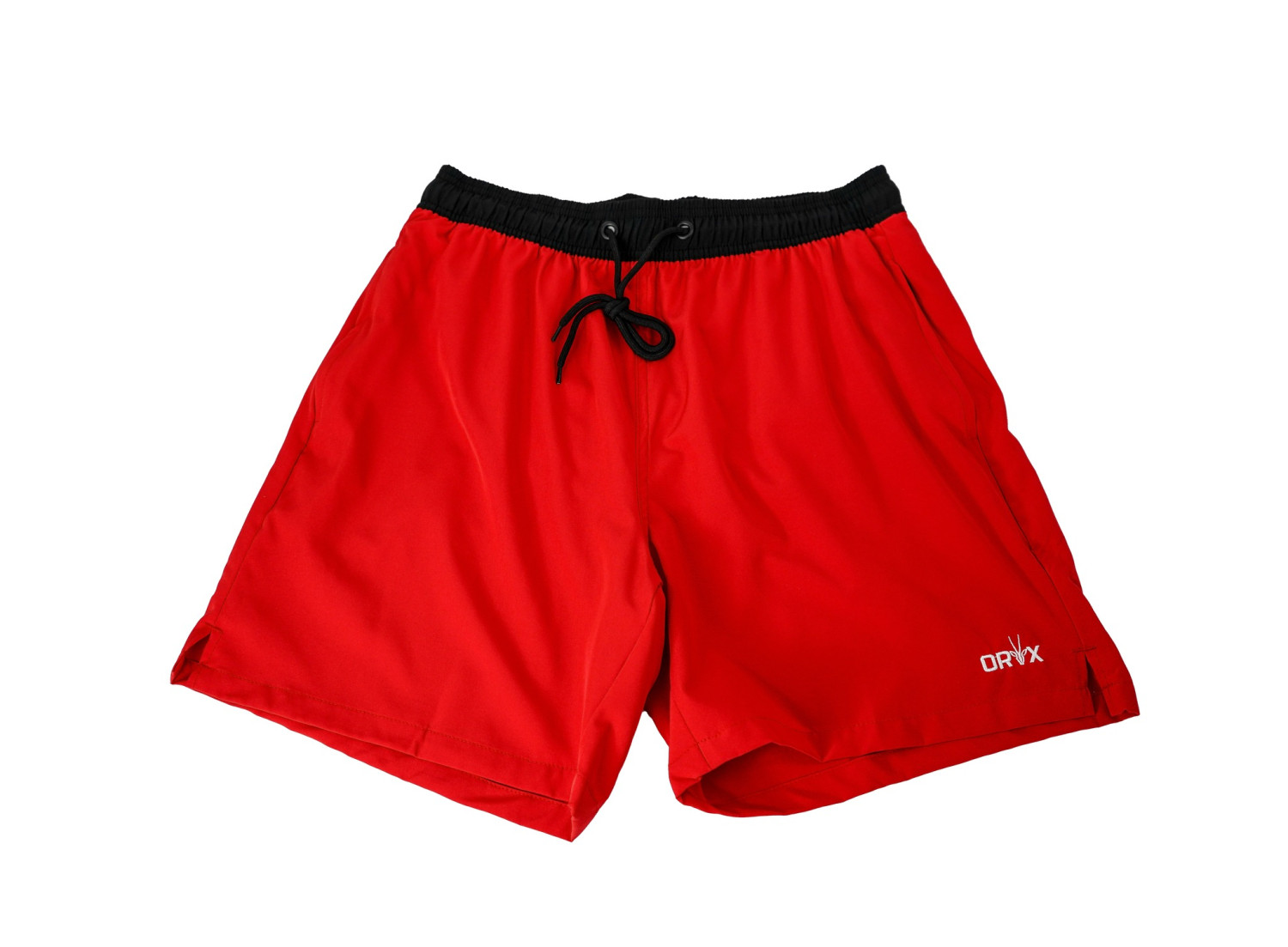 شورت قماش سترتش اللون الاحمر مع حزام اسود 