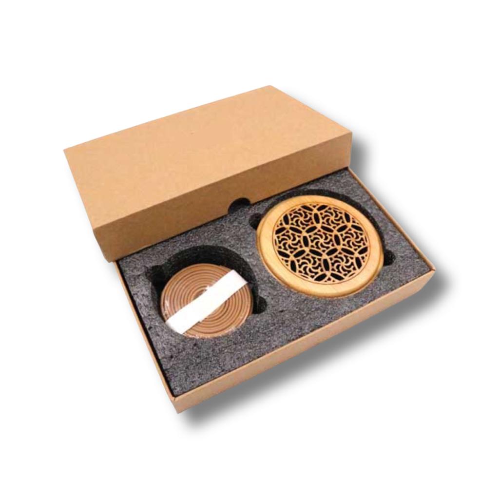 بخور العود الكمبودي الفاخر مع مبخرة خشبية - 10 أعواد دائرية 