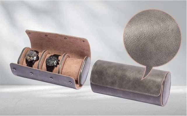 حافظ ب 3 فتحات لحفظ الساعات للسفر اللون رمادي و البني