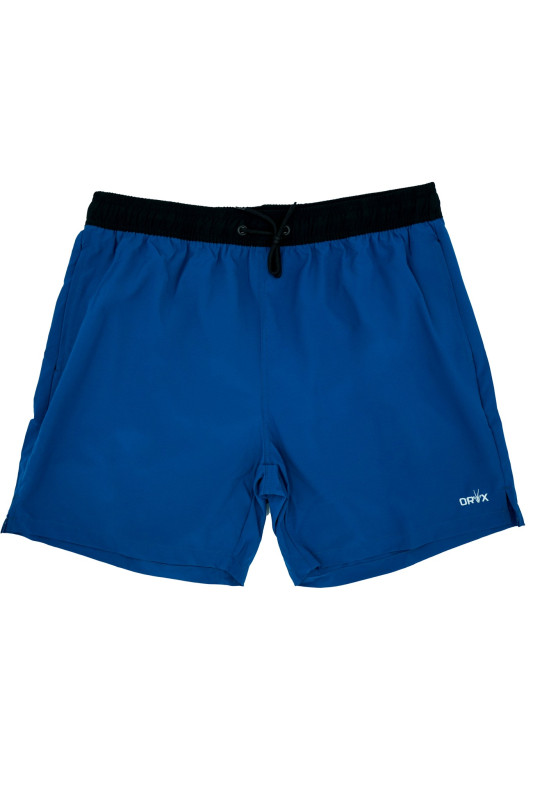 شورت قماش سترتش اللون الازرق الحجري مع حزام اسود